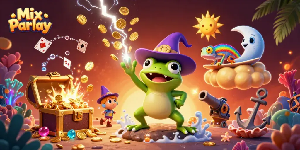 Experience the excitement of Mix Parlay betting with a vibrant scene of characters and gaming elements.