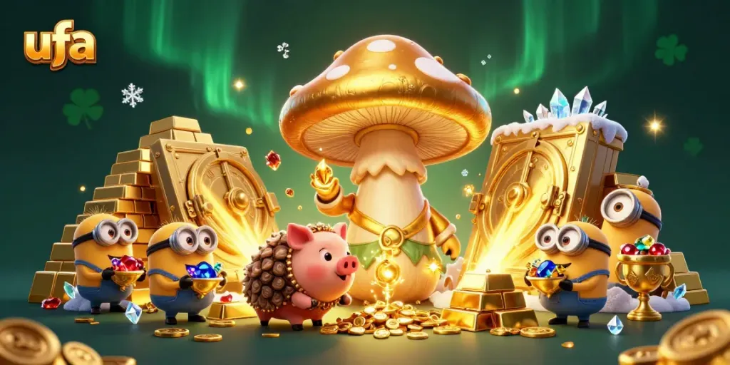 Spin reels and win prizes with the magical ufa characters in this vibrant 3D scene.