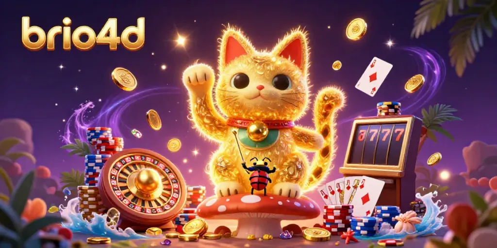Engage with the vibrant world of brio4d as a lucky cat formed by golden fireflies springs to life with casino-themed elements.