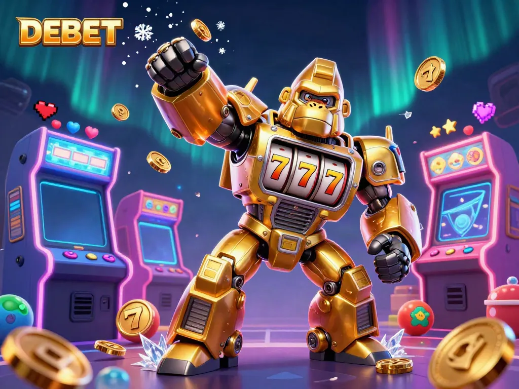 Experience thrilling gameplay with DEBET in a vibrant 3D casino world filled with excitement and winning symbols.
