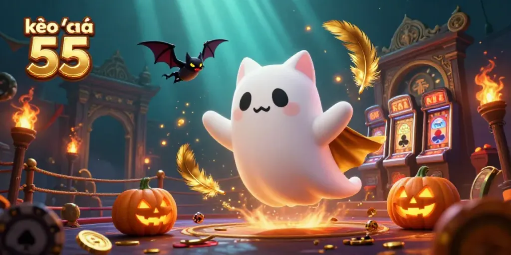 Engage with the vibrant kèo nhà cái 55 world featuring a friendly ghost cat in a haunted casino.