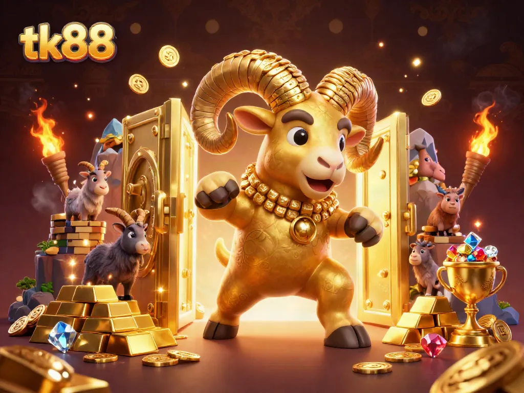 Experience excitement with tk88 at a vibrant online casino scene featuring stunning gold and gems.