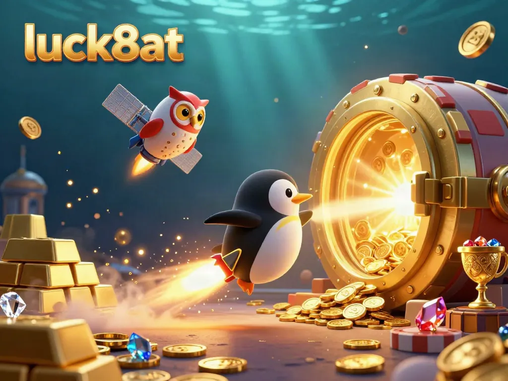 Experience luck8at’s thrilling casino adventures with a 3D penguin and sparkling treasures.