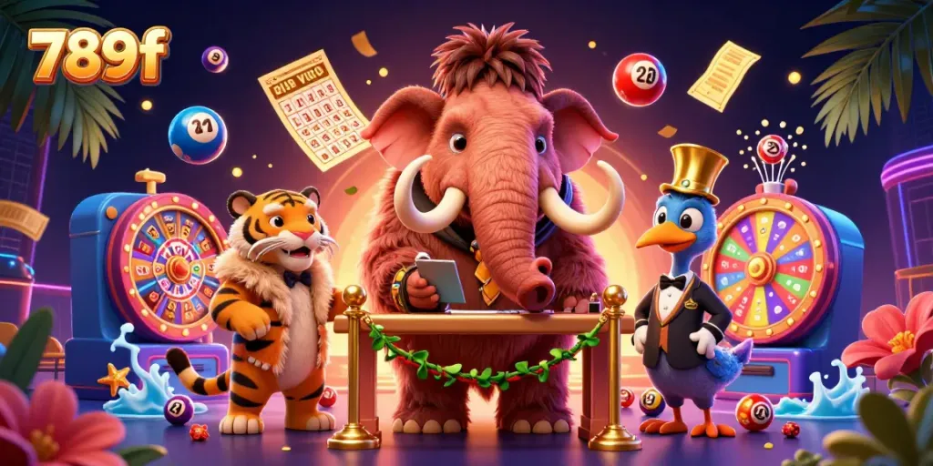 Join the fun at 789f with vibrant casino elements and colorful characters creating a lively atmosphere.