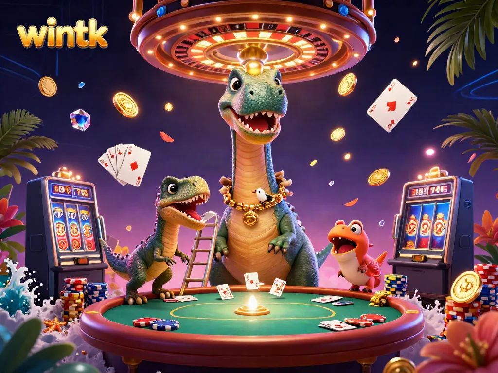 Experience thrilling card games at Wintk with this vibrant casino illustration featuring iconic characters.