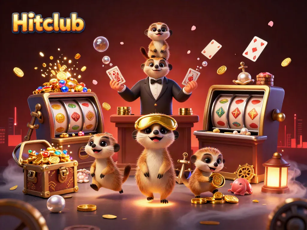 Hitclub meerkats run a vibrant casino operation, featuring dynamic casino elements and rich details.