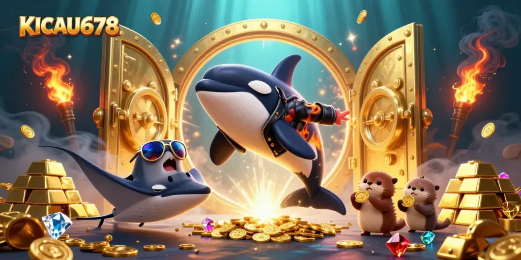 Join the excitement at KICAU678 with orca and sea life amidst treasures of the online casino world.
