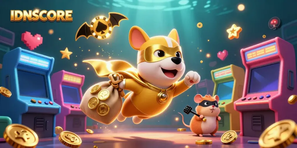 Engage with IDNSCORE's thrilling 3D cartoon adventure featuring a superhero dog and animated gaming elements.