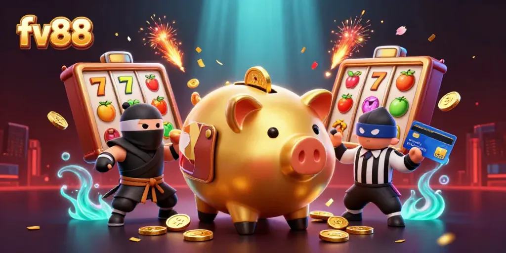 Experience exciting gameplay at FV88 with a golden sumo wrestler and thrilling slot elements.