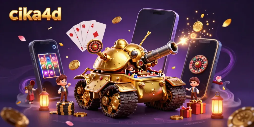 Engage with cika4d's golden beetle tank revealing a miniature casino, full of energy and game elements.