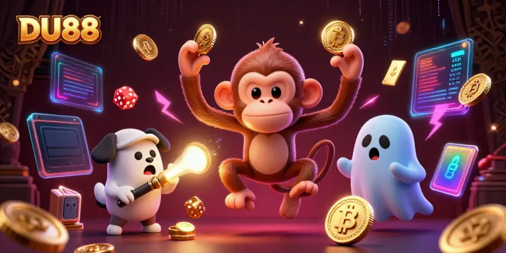 Join DU88's haunted casino adventure with a playful ghost monkey and a ghost-hunter puppy.