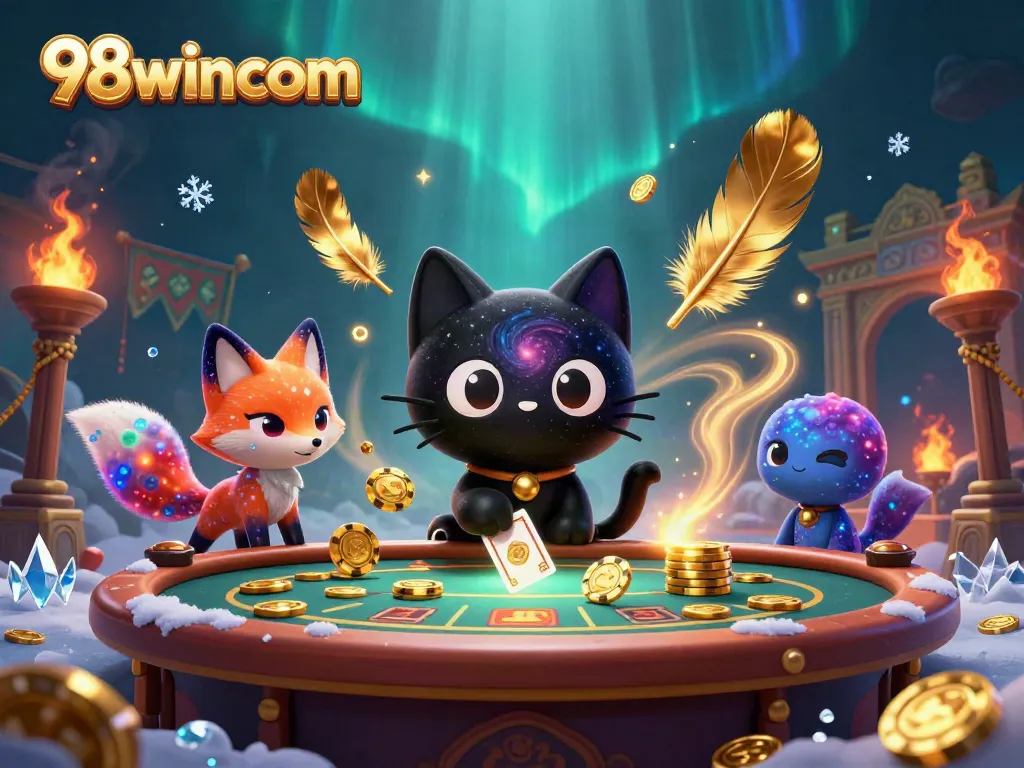 Engage in thrilling 98wincom casino gameplay with cosmic elements, golden chips, and nebula companions.