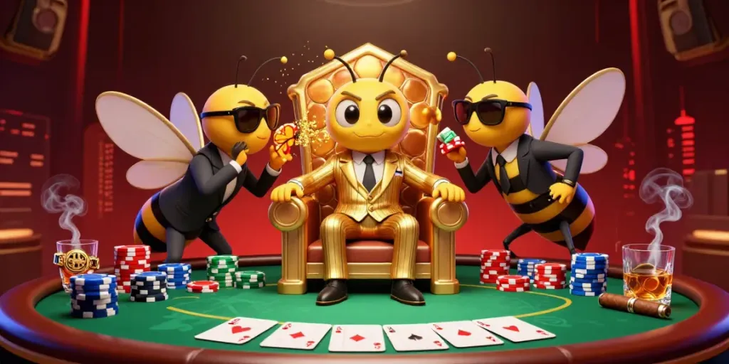 Experience the thrilling world of OK8386 with cartoon characters engaged in a lively poker game.