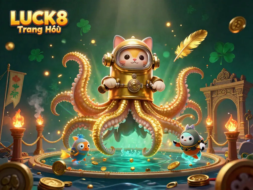 Experience thrilling gameplay at LUCK8 Trang Chủ with a colossal kraken and vibrant casino elements.