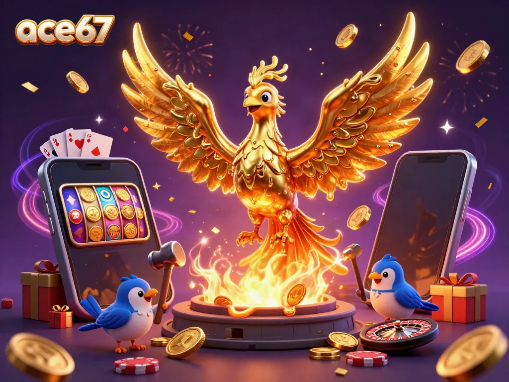 Experience the excitement of ace67 with a phoenix and casino elements in a vibrant scene.