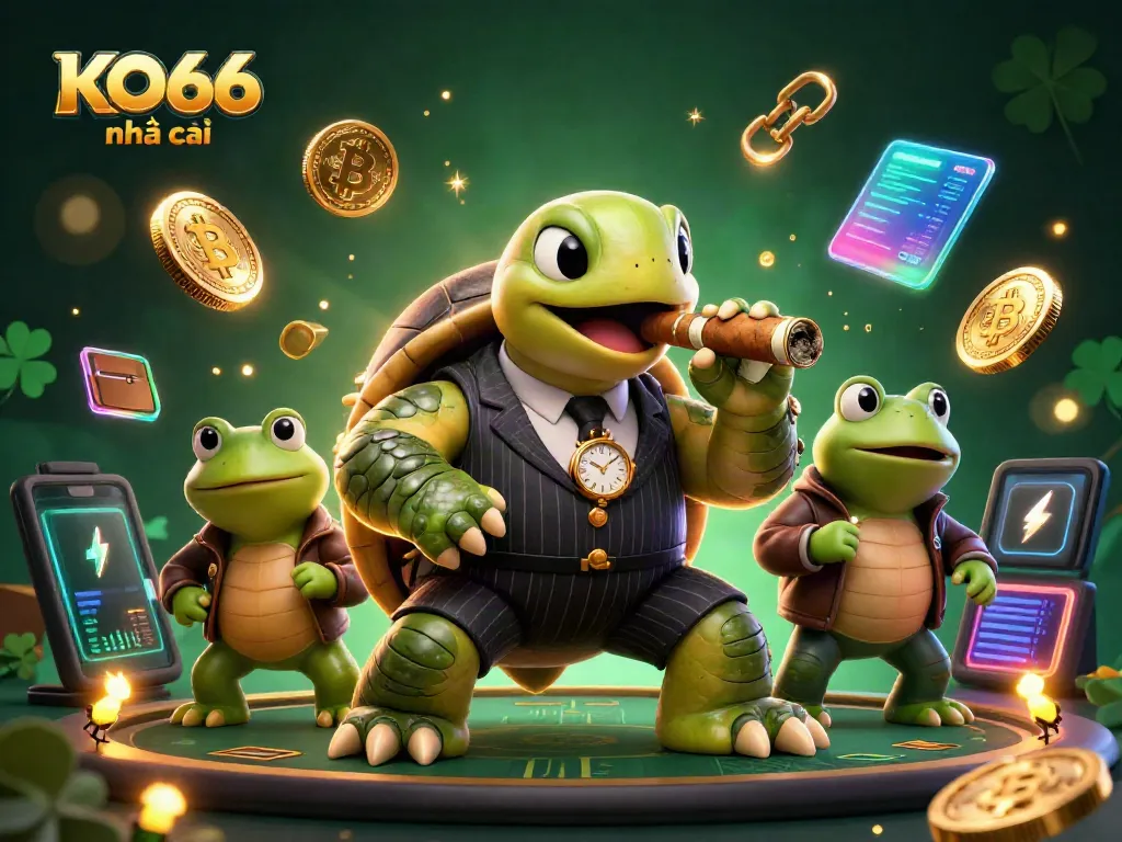 Engage in thrilling gameplay at KO66 nhà cái with dynamic casino characters and glowing coins.