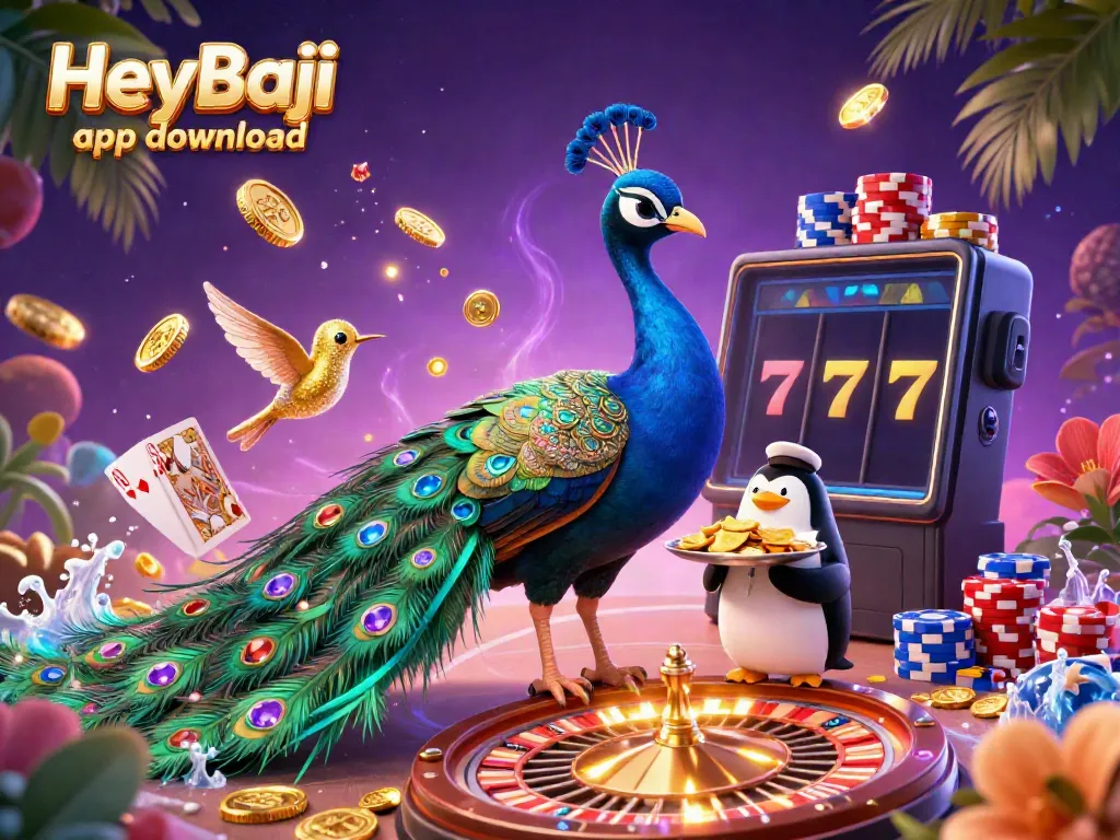Experience fast betting with the HeyBaji app download, featuring an animated casino atmosphere.