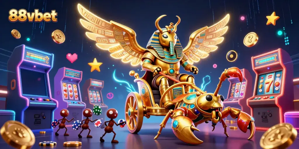 Experience the thrill of 88vbet with a dynamic casino illustration featuring exciting gaming elements.