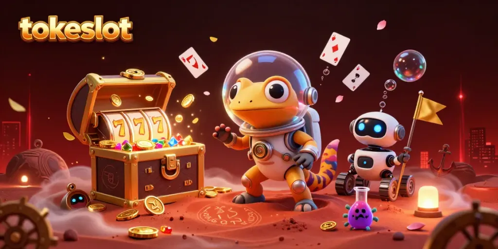 Tokeslot menghadirkan gecko Martian dan rover robot di kasino emas, menginspirasi pemain dengan keberuntungan.