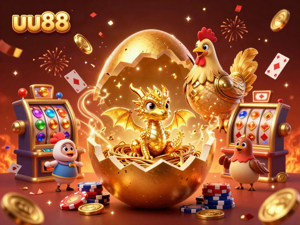 Engage with u88's thrilling environment featuring a golden dragon and casino elements