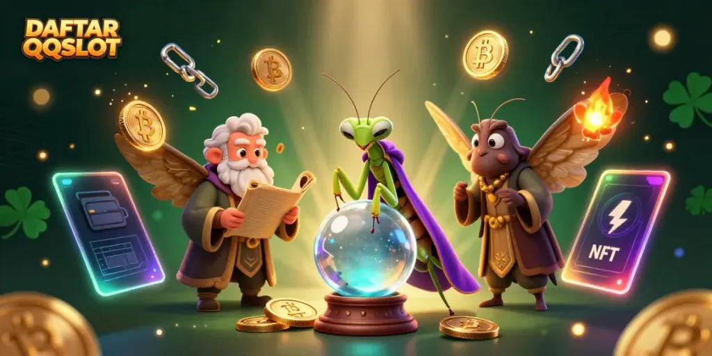 Engage with DAFTAR QQSLOT through an enchanting 3D scene featuring unique gaming elements and vibrant characters.