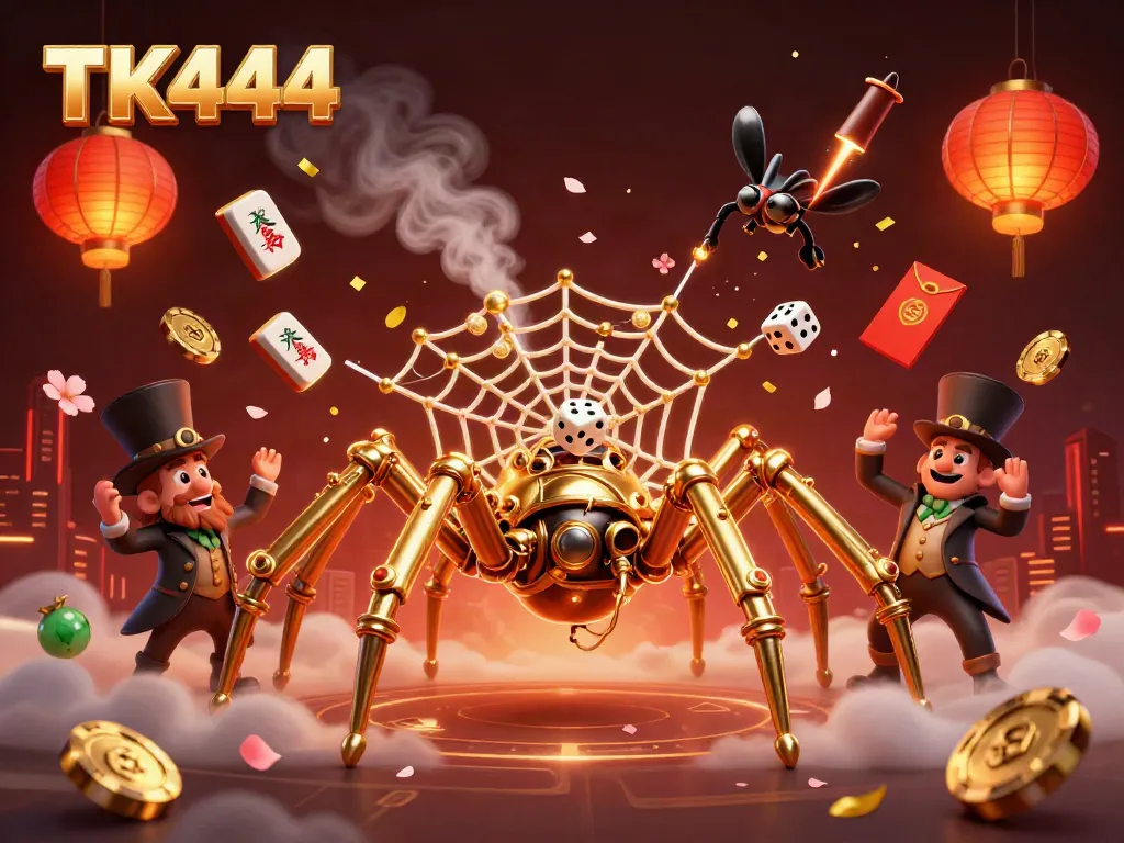 Engage with TK444's steampunk-themed online casino adventures featuring a whimsical spider and immersive gaming elements.