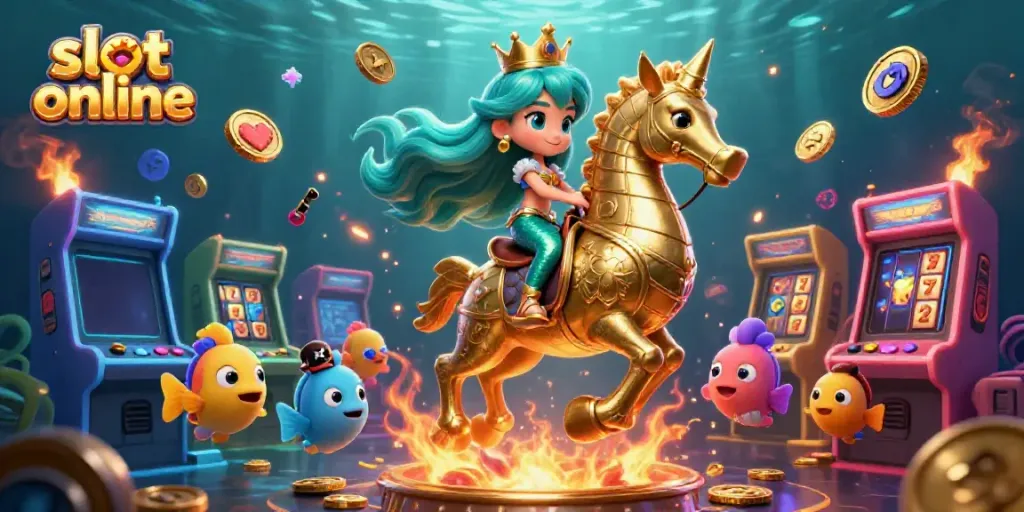 Menggali slot online dengan gambar ilusi 3D putri duyung dan kuda laut emas untuk pengalaman bermain kasino yang menarik.