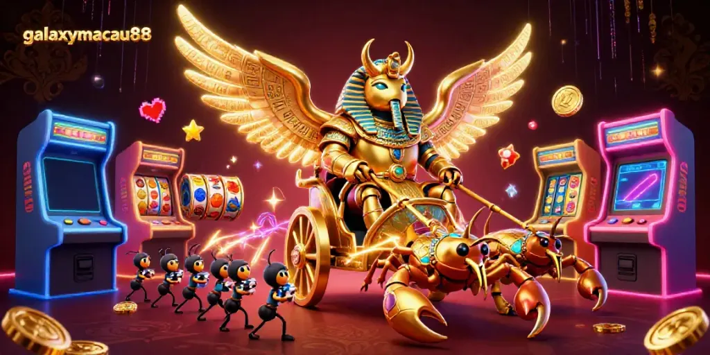 Experience exciting wins with galaxymacau88 in a vibrant, dynamic casino-themed illustration.