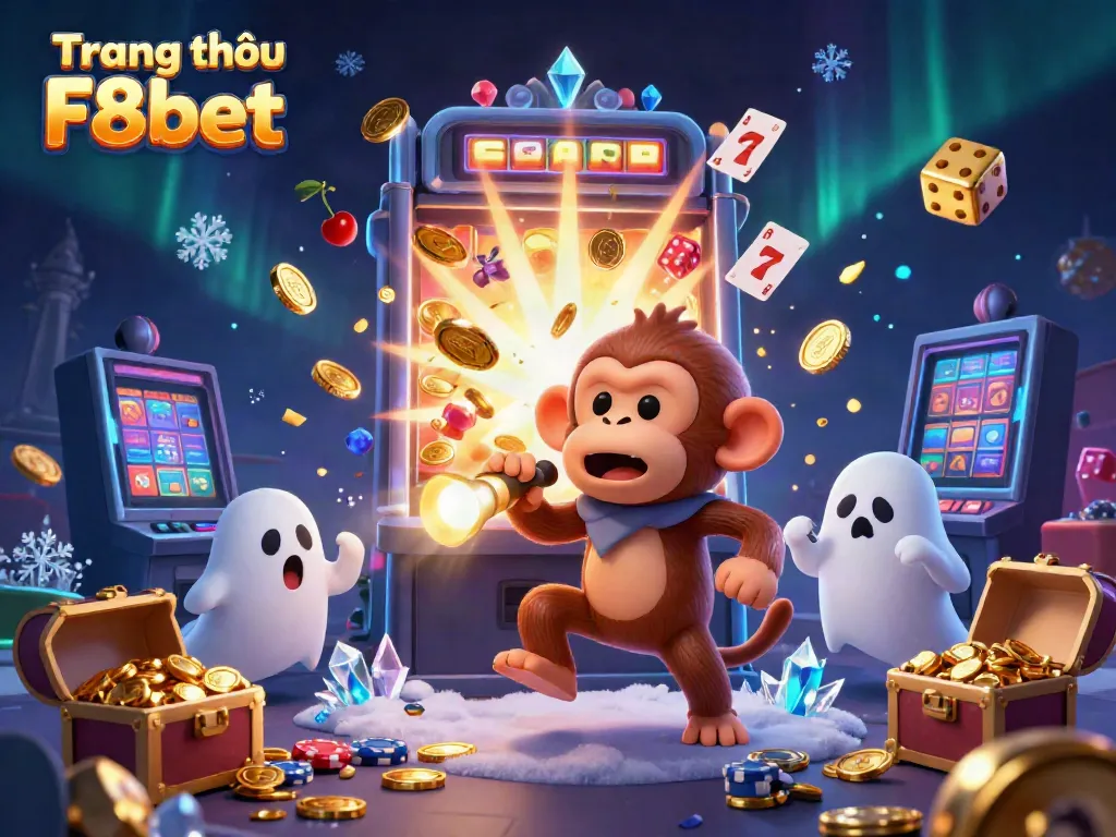 Experience excitement at Trang chủ F8bet with a mischievous poltergeist monkey juggling golden casino treasures.