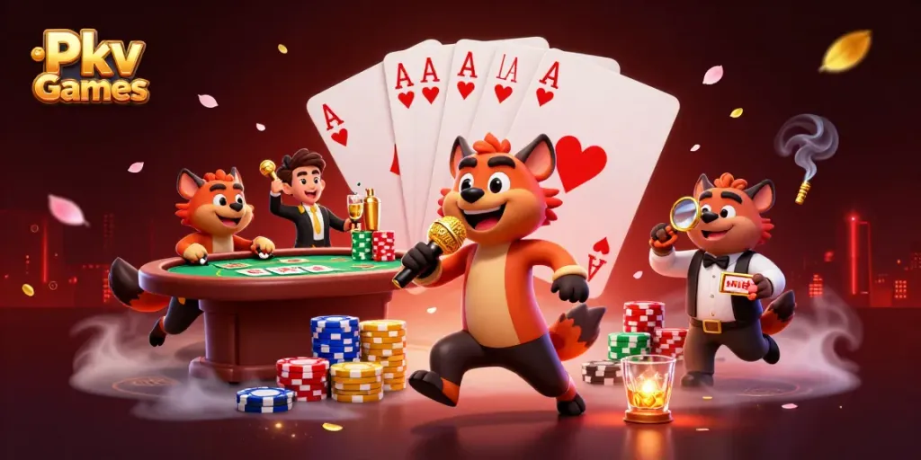 Enjoy dynamic comedy action with hyenas in a vibrant Pkv Games casino scene.