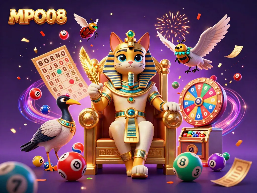 Engage with MPO08 in this dynamic casino illustration featuring lottery elements and celebratory motifs.